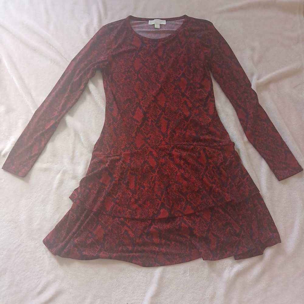 Michael Kors Red and Black Patterned Dress